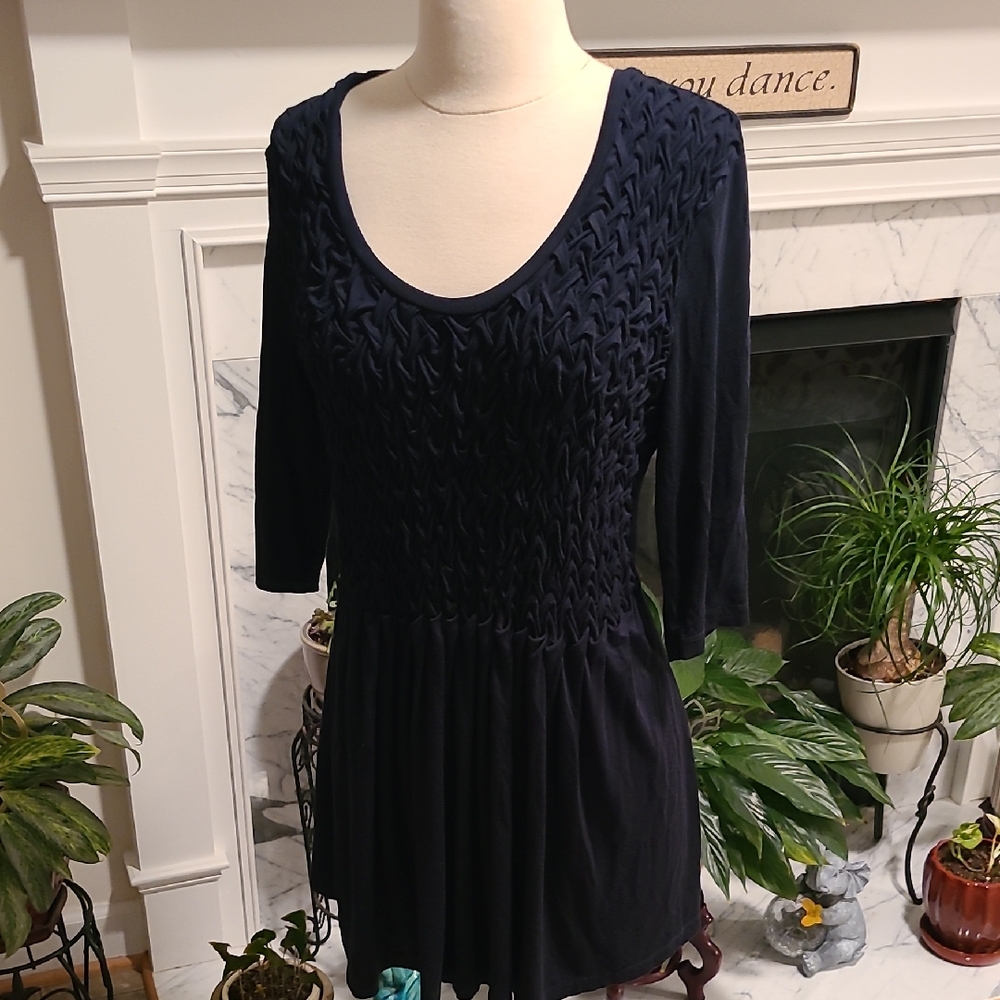 Soft Surroundings Navy Blue Tunic So Sweet, Cute & Comfy Sz M 3/4 Sleeve